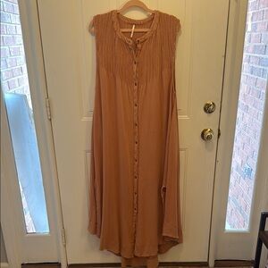 Free People Button-Front Sleeveless Maxi Dress in Dusty Peach